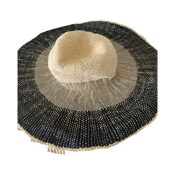 J Crew Sun Hat -OSFM tan cream black.  Straw 5 inch brim - Picture 2 of 5